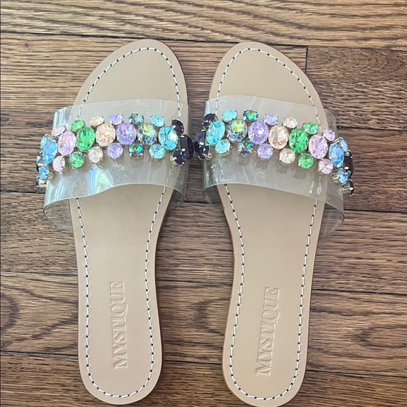 Mystique Boutique Crystal Embellished Sandals - Clear and Multicolor - Picture 1 of 3